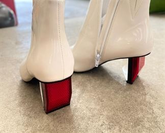 White Patent Leather Booties with Reflector Heals. Photo 2 of 3.