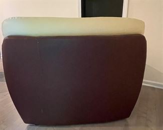 Italian Made Art-Deco Style Club Chair with Chrome Feet and Contrasting Leather Upholstery. Measures 45" W x 36" D. Photo 3 of 3.