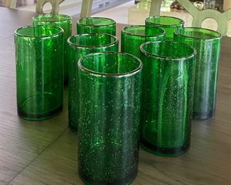 Set of 9 Green Glass Water Glasses. Photo 1 of 2.