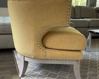 Arhaus Mustard-Yellow Club Chair with Nailhead Trim and Bleached Oak Frame. Measures 31" W x 32" D. Photo 2 of 4.