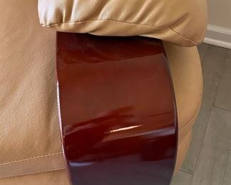 Leather Art-Deco Style Club Chair with Mahogany Veneer Wood Frame. Measures 50" W x 38" D. Photo 3 of 3.