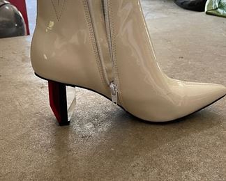 White Patent Leather Booties with Reflector Heals. Photo 3 of 3.