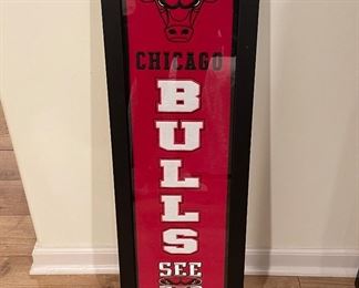 Framed Chicago Bulls Artwork. Measures 10" W x 35" H.