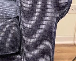 Blue Upholstered 3-Seat Sofa. Measures 84" W x 40" D. Photo 3 of 3.