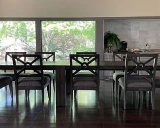 Walter E. Smithe Extension Dining Table - 2 Shown. As Pictured, Tables Positioned Together Measures 156" L x 42" W x 30" H. Individually, Each Table Measures 78" L x 42" W x 30" H with 27" Clearance. Leaf Measures 18" W. Photo 1 of 4.