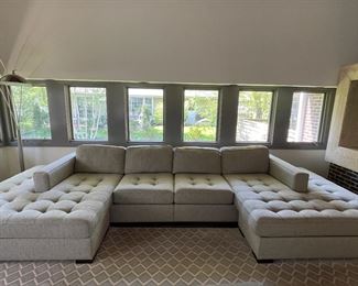 Walter E. Smithe Edward Wide Track Sofa With Two Wrap Around Chaises. Overall Measurements As Pictured: 128" W x 40 D." Two Wrap-Around Chaises Measure 60" W x 64" D Each. Chaises Can Be Replaced with Two Seat Cushions (Not Pictured) To Create A Sofa or Sofa With Single Chaise. Photo 2 of 6.