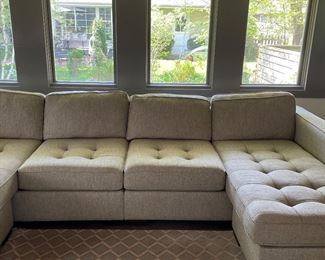 Walter E. Smithe Edward Wide Track Sofa With Two Wrap Around Chaises. Overall Measurements As Pictured: 128" W x 40 D." Two Wrap-Around Chaises Measure 60" W x 64" D Each. Chaises Can Be Replaced with Two Seat Cushions (Not Pictured) To Create A Sofa or Sofa With Single Chaise. Photo 4 of 6.