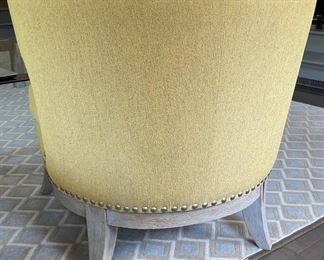 Arhaus Mustard-Yellow Club Chair with Nailhead Trim and Bleached Oak Frame. Measures 31" W x 32" D. Photo 3 of 4.