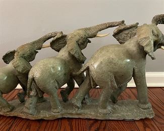 Josiah Chirume Carved Shona Stone Elephant Sculpture. Signed. Measures 26" W x 13" H. Photo 2 of 3.