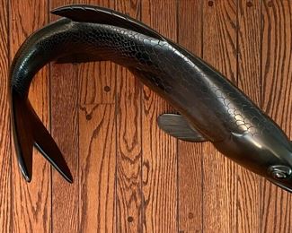 Hattakitkosol Somachi Bronze Koi Fish. Signed & Numbered 31/1000. Measures 24" L x 12" W. Photo 2 of 2.