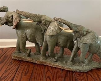 Josiah Chirume Carved Shona Stone Elephant Sculpture. Signed. Measures 26" W x 13" H. Photo 1 of 3.