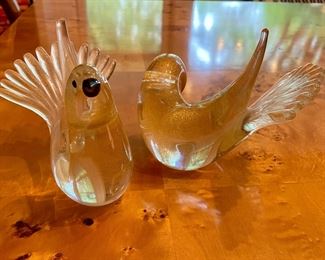 Pair of Murano Glass Mourning Doves.