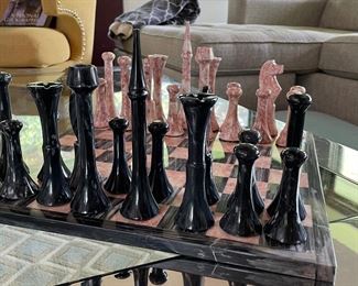 Pink & Black Marble Chess Board.
