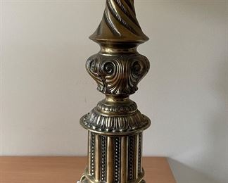 Pair of Vintage Brass Table Lamps on Marble Base. Photo 2 of 2.