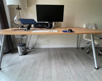 Oak Desk with Metal Legs and "Cord Hole." Photo 1 of 3.
