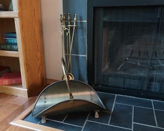 fireplace  tools  and  wood  basket