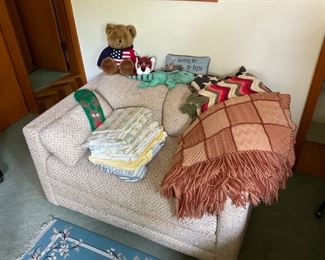 LOVE SEAT. AND HANDMADE THROWS