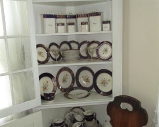 Vintage china including entire vintage cereal set with salt box - Dinner service with cobalt blue rim