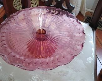 Pink/ cranberry color footed cake plate
