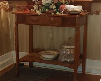 Antique Oak Console Foyer table/ used here small buffet table