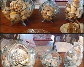 Artist made large hand blown fish containing sand and beautiful shell collection