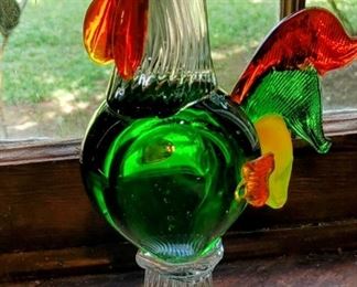 Hand blown glass rooster