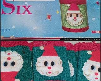 Helen Gallagher Vintage Santa Coasters 6 In Box Cloth Foster House Dan Dee Import