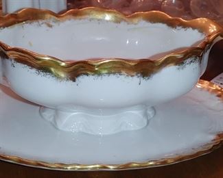 Fancy porcelain Bavarian gravy boat and under plate