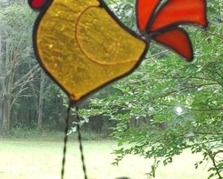 Vintage stained glass rooster with Twisted wire legs