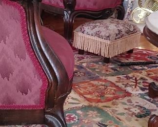 Pair Mahogany Framed Victorian Chairs w/ Rose Carving

