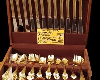Royal Gallery Gold Electroplate flatware 65 pieces with box
& six napkin holders