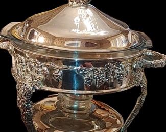 Silver Plate chafing dish with glass insert