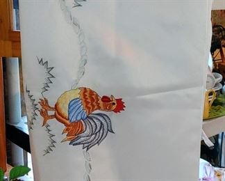 Beautiful embroidery rooster tablecloth very large