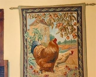 Les Poulets French Country Roosters Rooster Grande Tapestry Wall Hanging