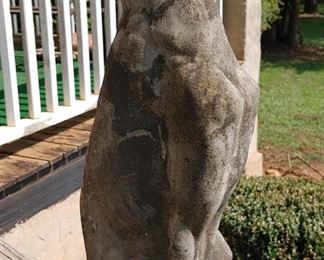 Early Greyhound concrete statues formally graced the steps of the owners white Antebellum home located "up the one the highway" 
( family members still live in that home) Emily and her husband moved to this 1901 home just down the road and made Renovations in the early 2000's)
