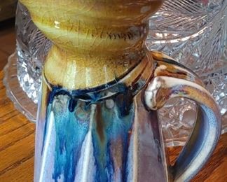 Vintage Phil Mayhew Pitcher Spout Studio Pottery Swirl Mug, Signed, Drip Glaze