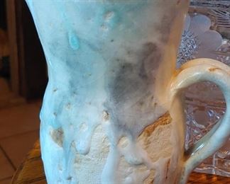 Intentional art pottery drip glaze pitcher by Kate