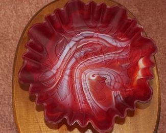 Red Scalloped Glass Bowl