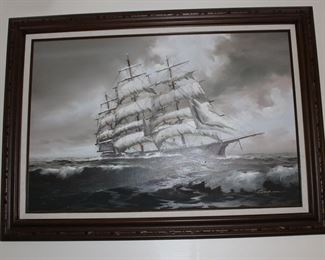 Framed Ship Oil by Simpson