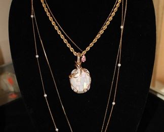 Gold Chain and Opal Color Pendant
