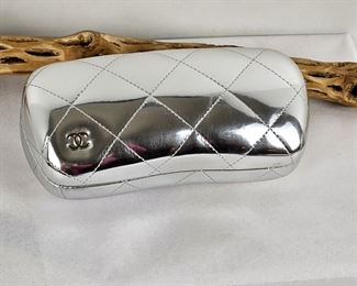 Chanel Over-Sized Sunglass Case in Silver Metallic Padded Hard Case - With Original Branded Cleaning Cloth