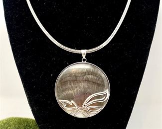 16” Sterling Silver Chain Necklace with Abalone Pendant 