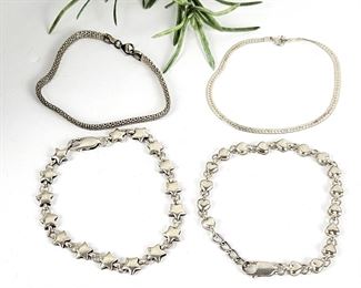 Set of Four Sterling Silver Chain Link Bracelets size 7.5" Assorted - Total Weight 32g