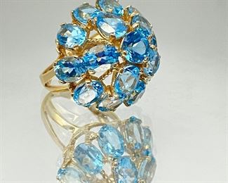  Blue Topaz Dome Cluster Cocktail Ring in 10k Yellow Gold sz. 7