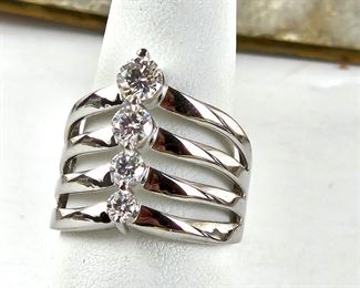  Sterling Silver Ring w/ Four Graduated in Size Moissanite Diamonds .82 ctw - Size 6 - Total Weight 4.6g