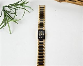 Women's GRUEN Swiss Black on Gold Stainless Steel Watch GSL056 Size 7.5 - Pre-Owned - Not Tested, Needs Battery