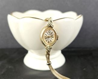  Vintage Women's Croton Watch with Gold Rope-Like Band - Marked 10k RGP Bezel - Plus Lenox Trinket Bowl