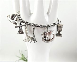 Beautiful Sterling 7" Charm Bracelet with Assorted Sterling Silver Charms - 66g