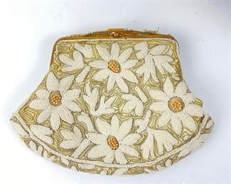  Antique Handmade Clutch w/ Intricate Floral Micro-Beaded Embroidery- Made in Belgium