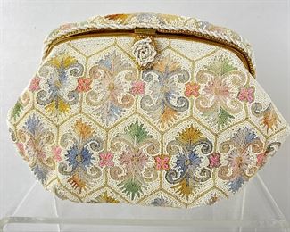  Intricate 1950's Micro-Beaded Floral Handbag- Exquisitely Hand Beaded in France